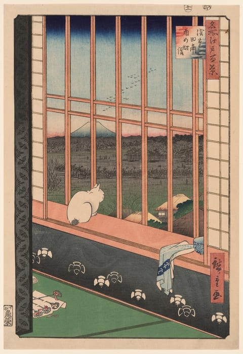 Asakusa Rice Fields and Torinomachi Festival by Utagawa Hiroshige, colour woodblock print